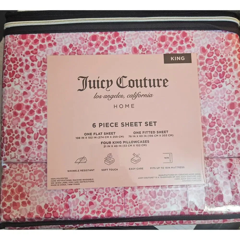 Juicy Couture 6 piece King Size Sheet Set Leopard Cheetah Pink NIP Animal